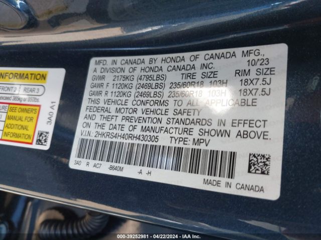 2HKRS4H40RH430305 Honda Cr-v Ex Awd