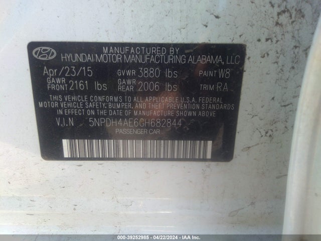 Hyundai ELANTRA SE 2016 5NPDH4AE6GH682844 Image 9