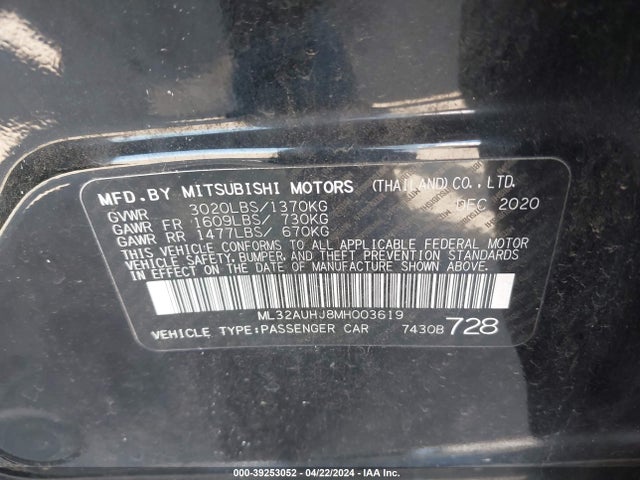 ML32AUHJ8MH003619 Mitsubishi Mirage Carbonite Edition/es/le