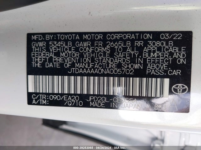 Toyota Mirai Xle 2022 JTDAAAAA0NA005702 Image 9