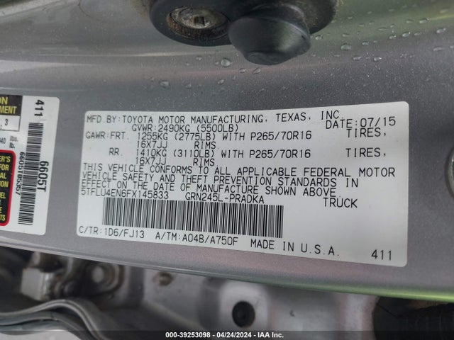 Toyota Tacoma Base V6 2015 5TFLU4EN6FX145833 Image 9