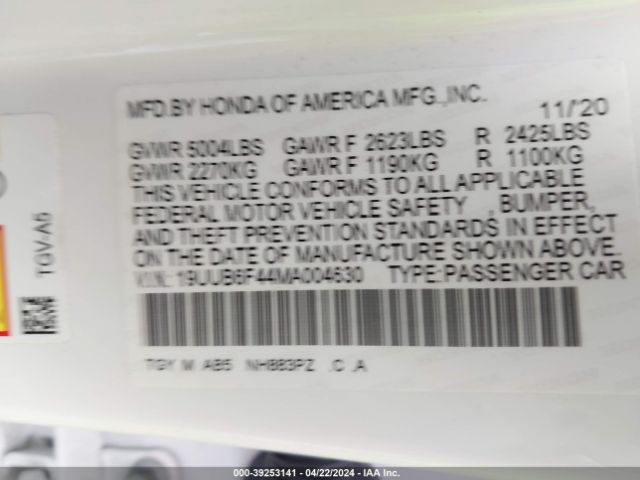 19UUB6F44MA004630 Acura Tlx Technology Package