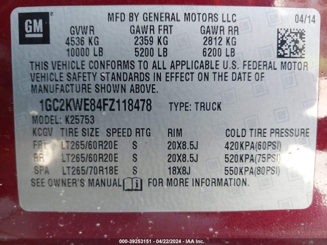 Chevrolet Silverado 2500hd Ltz 2015 1GC2KWE84FZ118478 Image 9