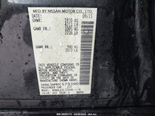 Nissan Altima 2.5 S 2015 1N4AL3AP8FC579390 Image 9
