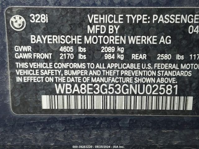 WBA8E3G53GNU02581 BMW 328i Xdrive