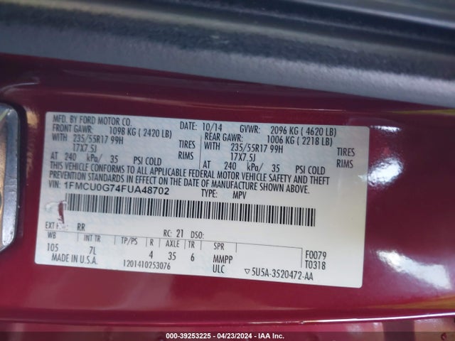 Ford ESCAPE SE 2015 1FMCU0G74FUA48702 Image 9