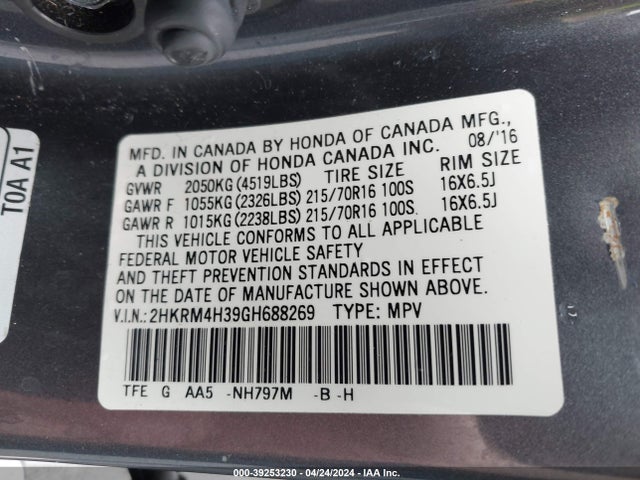 Honda CR-V LX 2016 2HKRM4H39GH688269 Image 9