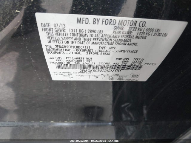 Ford FLEX SEL 2014 2FMGK5C82EBD07131 Image 9