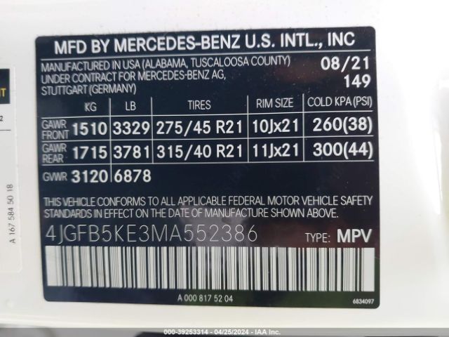 4JGFB5KE3MA552386 Mercedes-Benz Gle 450 4matic