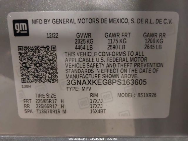 3GNAXKEG8PS163605 Chevrolet Equinox Fwd Lt