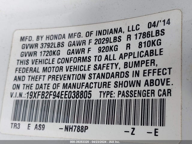 Honda Civic Ex-l 2014 19XFB2F94EE038805 Image 9