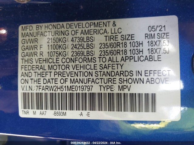 Honda Cr-v Awd Ex 2021 7FARW2H51ME019797 Image 9