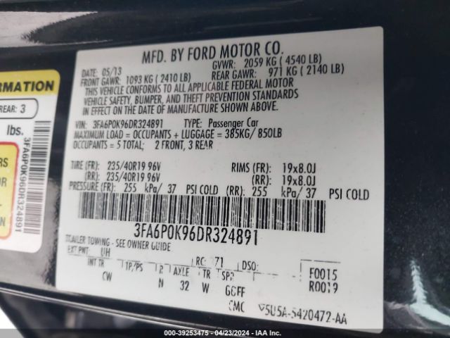 2013 FORD FUSION 3FA6P0K96DR324891 Photo 8