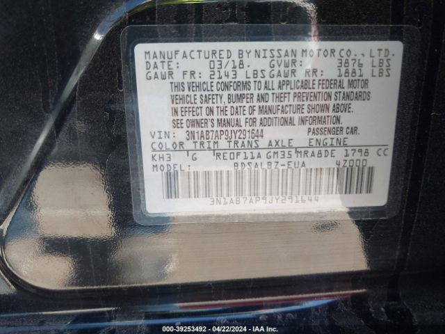 3N1AB7AP9JY291644 Nissan SENTRA S