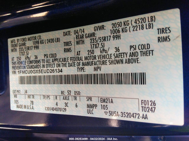 Ford ESCAPE SE 2014 1FMCU0GX5EUD26134 Image 9