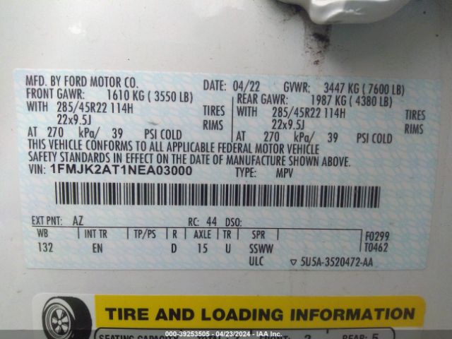 1FMJK2AT1NEA03000 Ford Expedition Limited Max