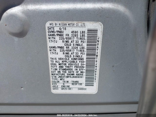Nissan ROGUE SV 2018 JN8AT2MT6JW469091 Image 9