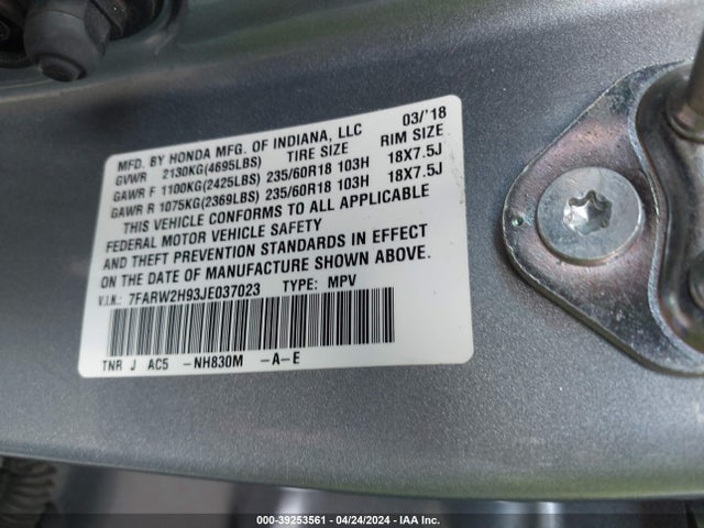 Honda Cr-v Touring 2018 7FARW2H93JE037023 Image 9