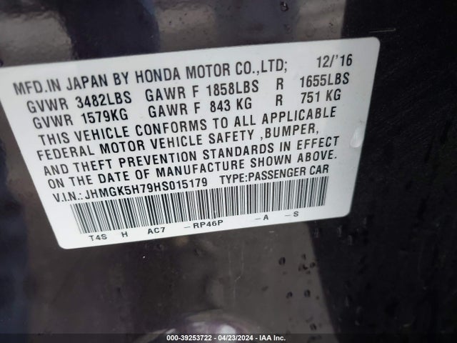 Honda FIT EX 2017 JHMGK5H79HS015179 Image 9