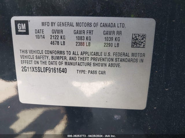 Chevrolet Impala 1fl 2015 2G11X5SL0F9161640 Image 9