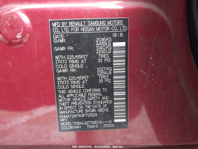 Nissan ROGUE SV 2016 KNMAT2MT6GP713529 Image 9