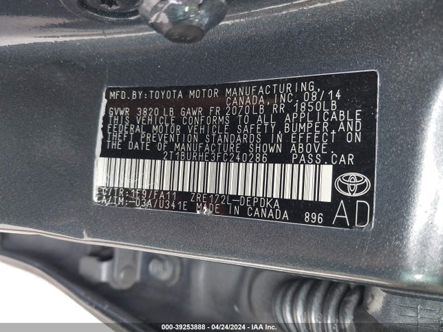 Toyota COROLLA L 2015 2T1BURHE3FC240286 Image 9