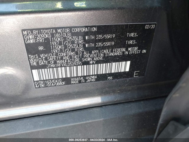 Toyota Rav4 Xle Premium 2020 JTMA1RFVXLD529395 Image 9