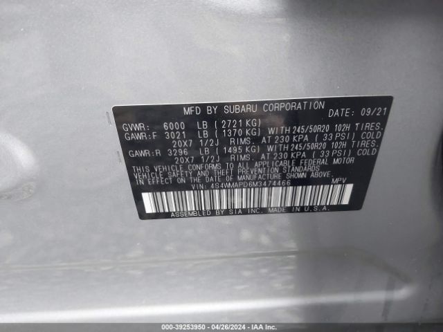 4S4WMAPD6M3474466 Subaru Ascent Limited