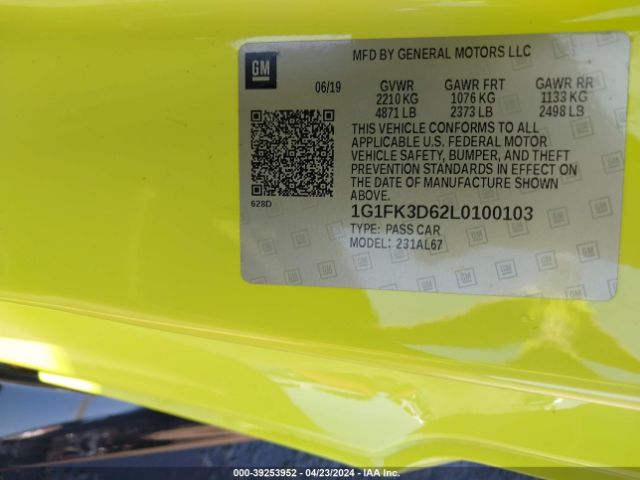 1G1FK3D62L0100103 Chevrolet Camaro Rwd  Zl1