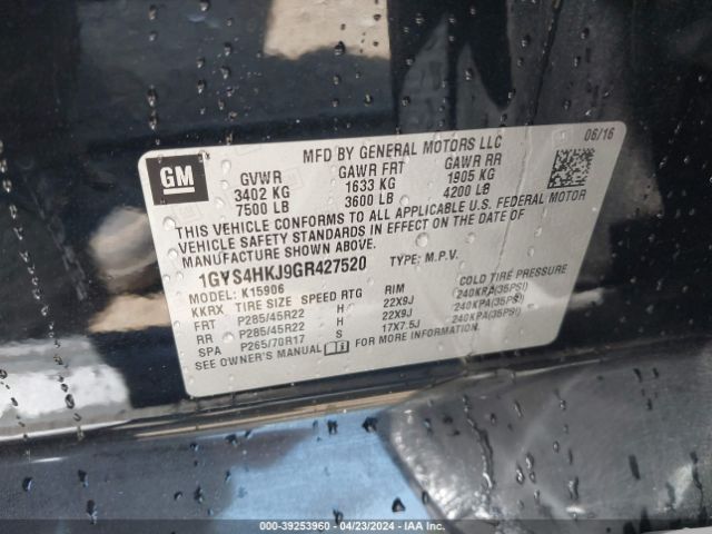 1GYS4HKJ9GR427520 Cadillac Escalade Esv Luxury Collection