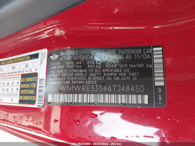 2006 MINI COOPER S WMWRE33546TJ48450 Photo 8