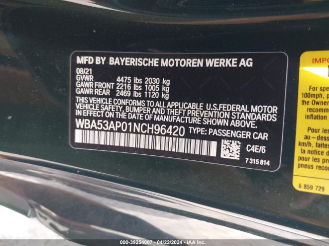 WBA53AP01NCH96420 BMW 430I