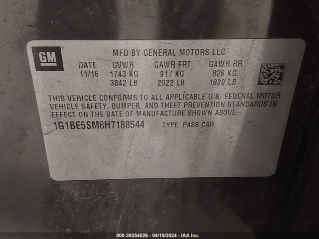 Chevrolet Cruze Lt Auto 2017 1G1BE5SM8H7188544 Image 9