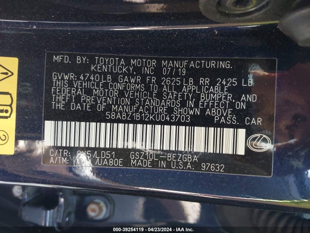 Lexus ES 350 2019 58ABZ1B12KU043703 Image 9