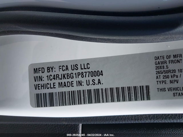 1C4RJKBG1P8770004 Jeep Grand Cherokee L Limited 4x4