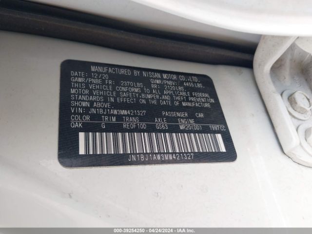 JN1BJ1AW3MW421327 Nissan Rogue Sport S Awd Xtronic Cvt