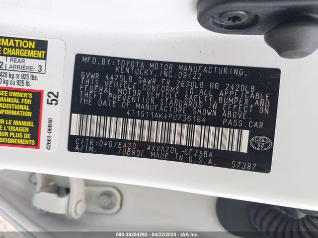 Toyota CAMRY SE 2023 4T1G11AK4PU736164 Image 9