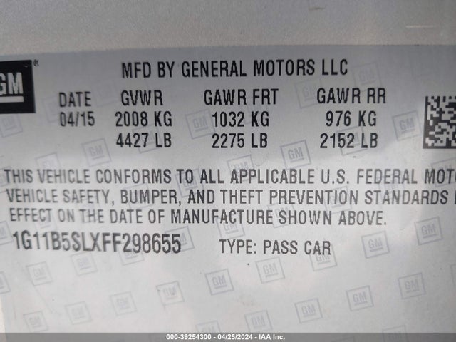 Chevrolet MALIBU LS 2015 1G11B5SLXFF298655 Image 9