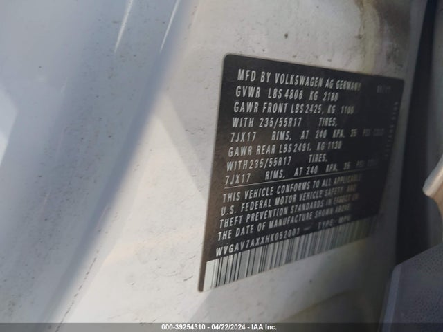 WVGAV7AXXHK052001 Volkswagen Tiguan 2.0t/2.0t S