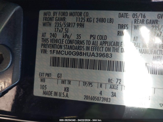 Ford ESCAPE SE 2017 1FMCU0G98HUA39683 Image 9