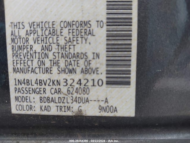 Nissan Altima 2.5 S 2019 1N4BL4BV2KN324210 Image 9