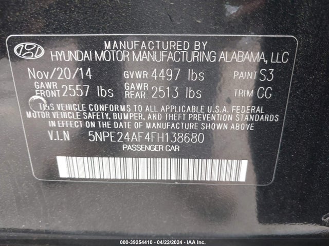 Hyundai SONATA SE 2015 5NPE24AF4FH138680 Image 9
