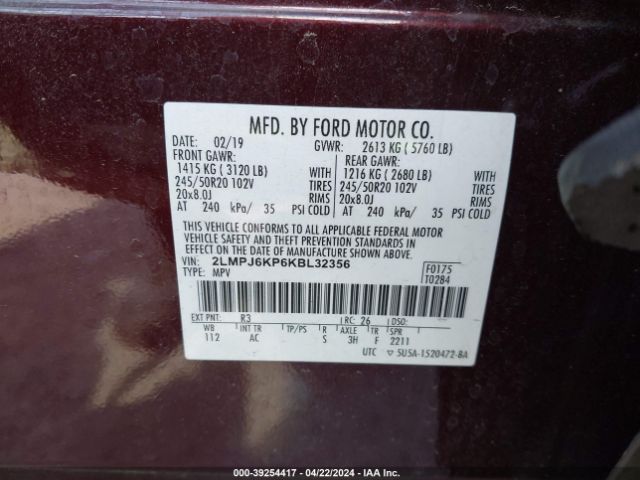 2LMPJ6KP6KBL32356 Lincoln Nautilus Select