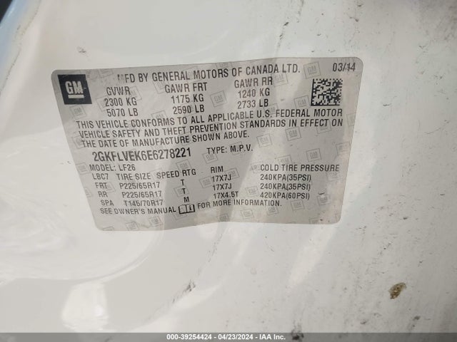 GMC Terrain Sle-1 2014 2GKFLVEK6E6278221 Image 9