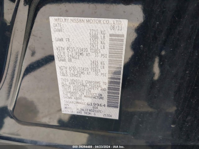 Nissan Pathfinder Platinum 2014 5N1AR2MM4EC619964 Image 9