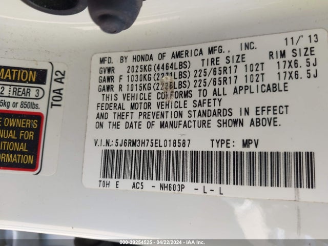 Honda Cr-v Ex-l 2014 5J6RM3H75EL018587 Image 9