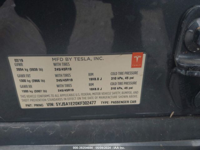 5YJSA1E20KF302477 Tesla Model S 100d/75d/long Range/standard Range
