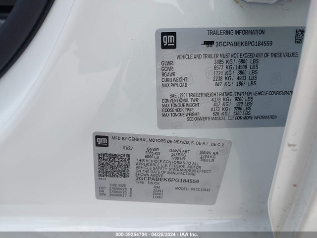 Chevrolet Silverado 1500 2wd  Short Bed Custom 2023 3GCPABEK6PG184559 Image 9