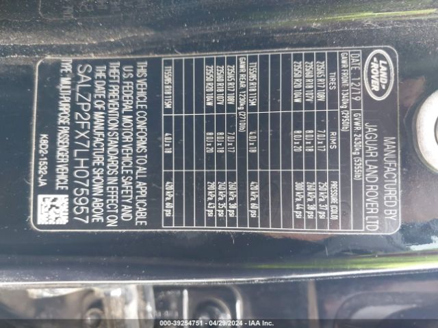 SALZP2FX7LH075957 Land Rover Range Rover Evoque Se