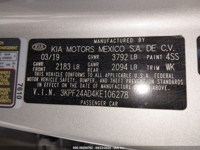 3KPF24AD4KE106278 KIA Forte Lxs